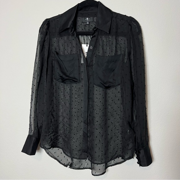NWT 7 For All Mankind Swiss Dot Patch Pocket Top in Jet Black - Picture 2 of 7